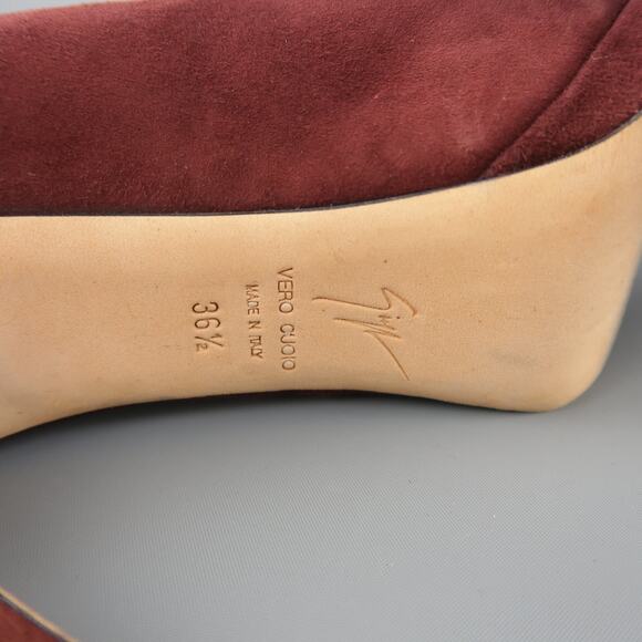 GIUSEPPE ZANOTTI Size 6.5 Burgundy Suede Peep Toe Platform SHARON Pumps - Picture 9 of 9